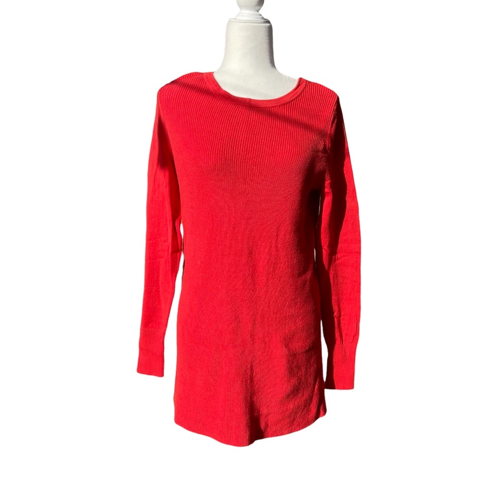 Halogen Split Back Oversized Button Tunic Red Sco… - image 1